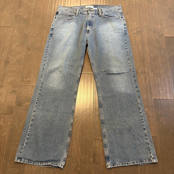 Levi Strauss Signature Jeans Men 36x34 Blue Y2K Low Loose Bootcut 2000s Grunge - Picture 1 of 16